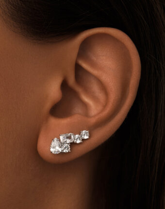 Серебряные серьги-клаймберы с фианитами MIE женщинам