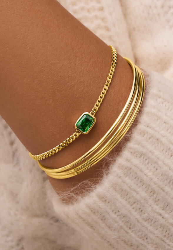 Серебряный браслет Элизабет с фианитом в покрытии желтое золото MIE