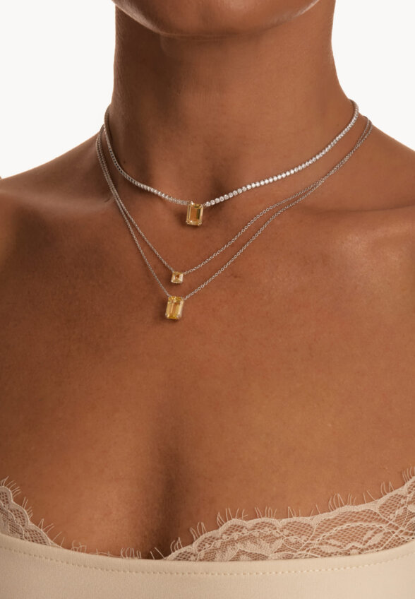 Теннисное серебряное колье ЭЙФОРИЯ с цитрином MIE