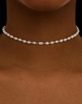 Серебряный чокер СИЦИЛИЯ из жемчуга с белым фианитом MIE женщинам