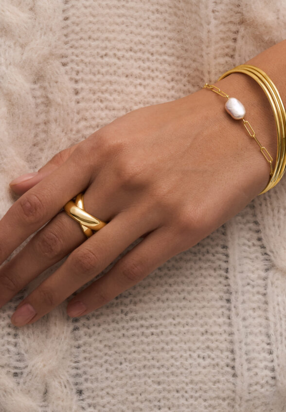 Кольцо кросс из серебра в покрытии желтое золото MIE