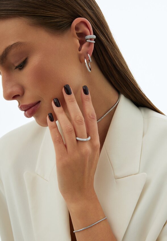 Теннисный серебряный браслет с фианитами MIE