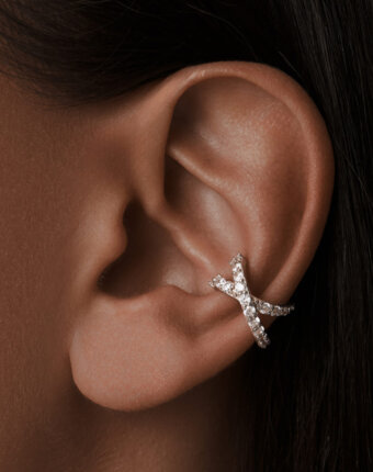 Двойной серебряный кафф с фианитами MIE женщинам