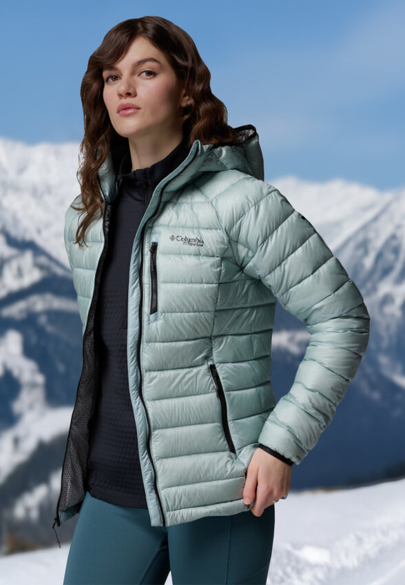 Пуховик женский Columbia Arctic Crest Down Hooded Jacket, Голубой