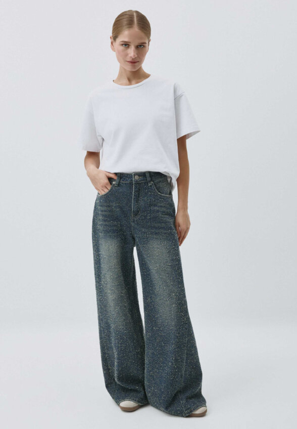 Джинсы Wide leg с потертостями