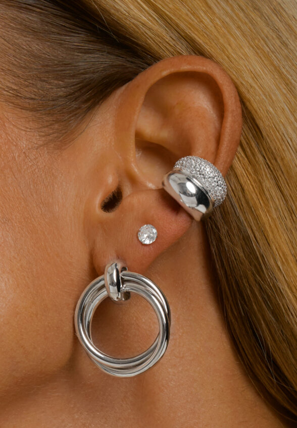 Серебряные серьги-гвоздики с фианитами 5 мм. MIE