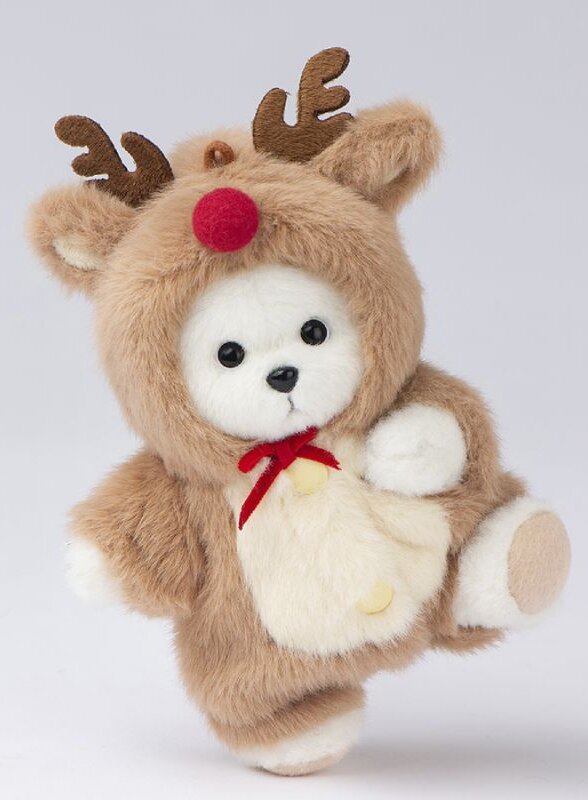 Медведь Lina TeddyTales, XS ,в костюмчике Олень, белый, брелок, 15 см