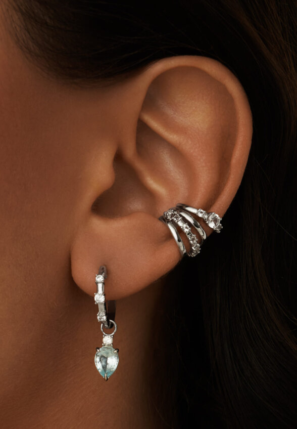 Серебряный тройной кафф ЧИСТОТА с белыми топазами MIE