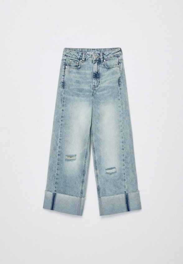 Джинсы Wide Leg с подворотами для девочек