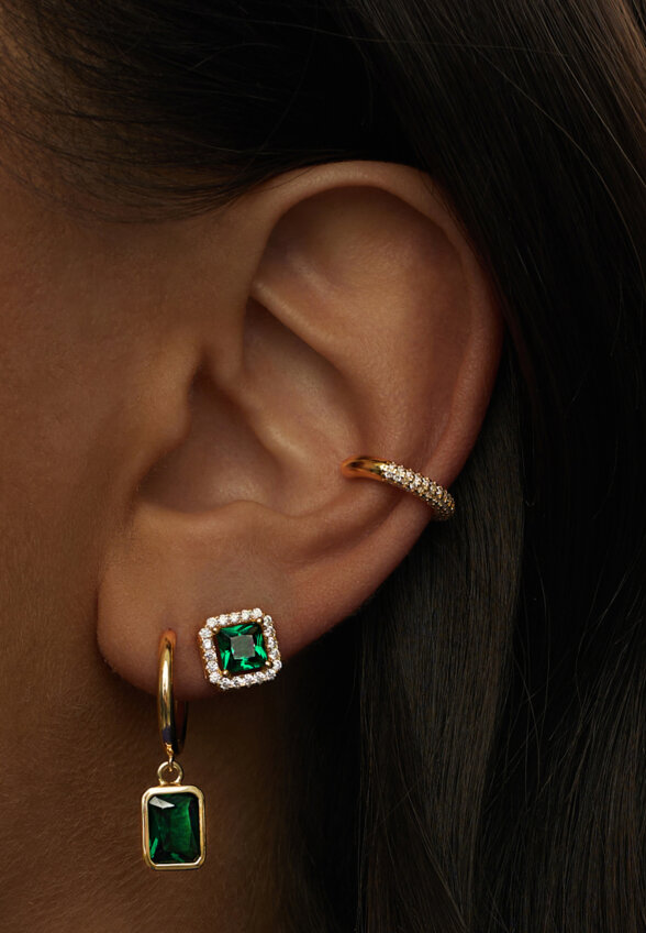 Позолоченный базовый кафф с фианитами из серебра MIE