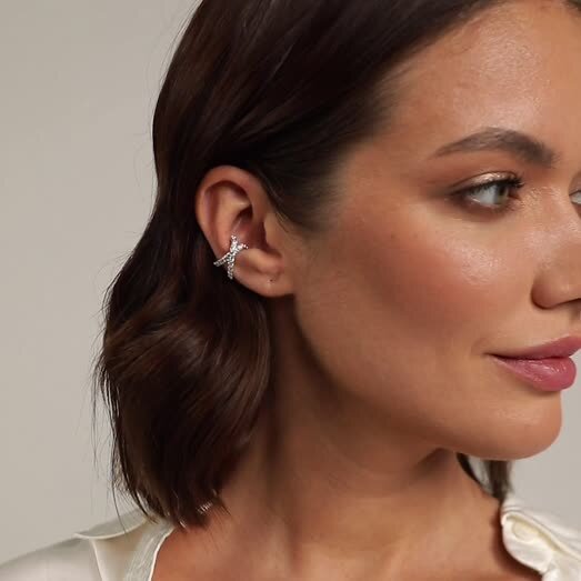 Двойной серебряный кафф с фианитами MIE