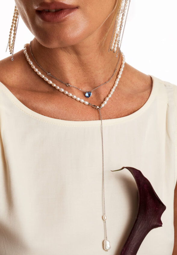 Серебряное колье-галстук СИЦИЛИЯ с барочной жемчужиной MIE