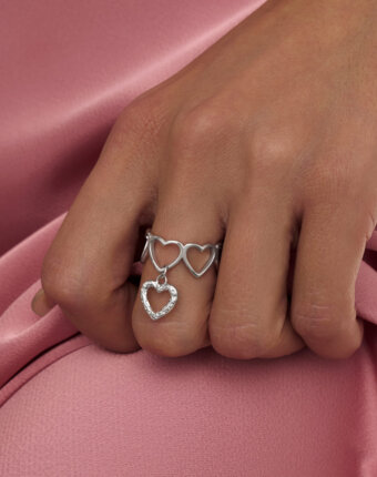 Cеребряное кольцо с подвеской сердцем и фианитами MIESTILO MIE женщинам