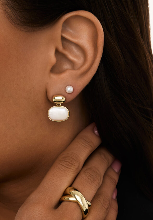 Овальные серьги с перламутром из серебра в покрытии желтое золото MIE