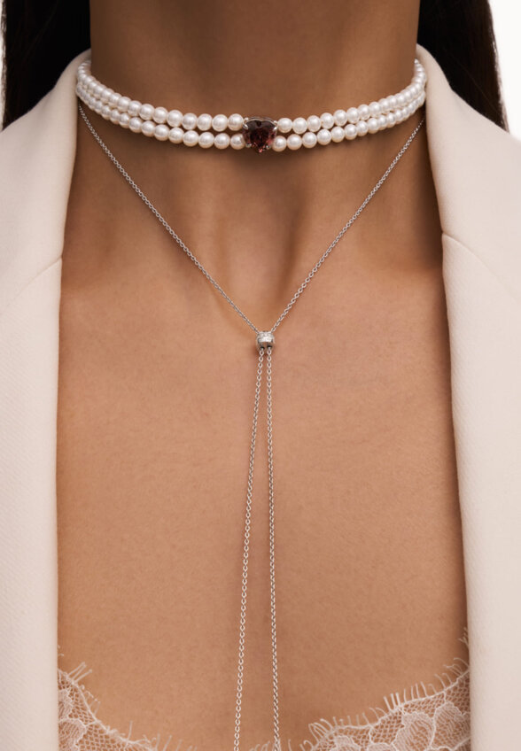 Серебряное колье-галстук СИЦИЛИЯ с жемчугом MIE