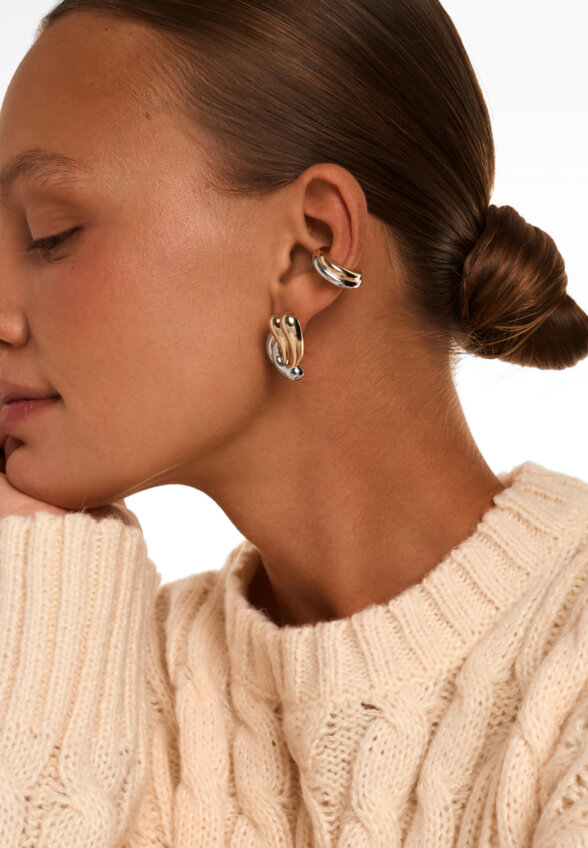 Серебряный перекрестный кафф биколор MIE