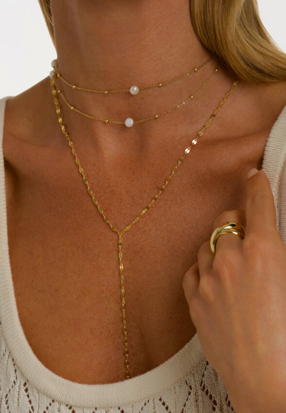 Позолоченное колье-галстук из серебра с барочным жемчугом MIE