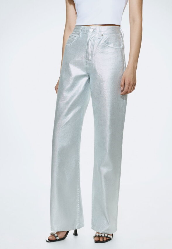 Джинсы Wide Leg с эффектом металлик