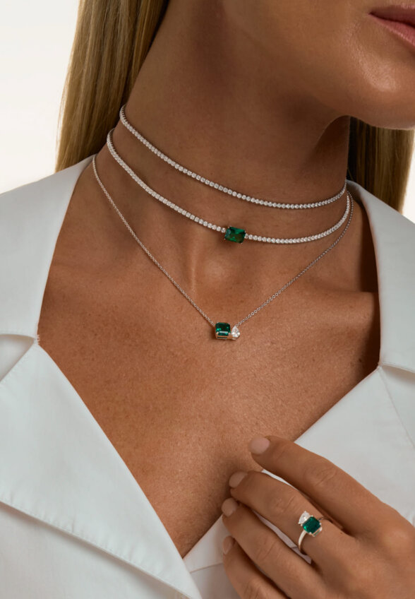 Теннисное серебряное колье чокер с фианитами MIE