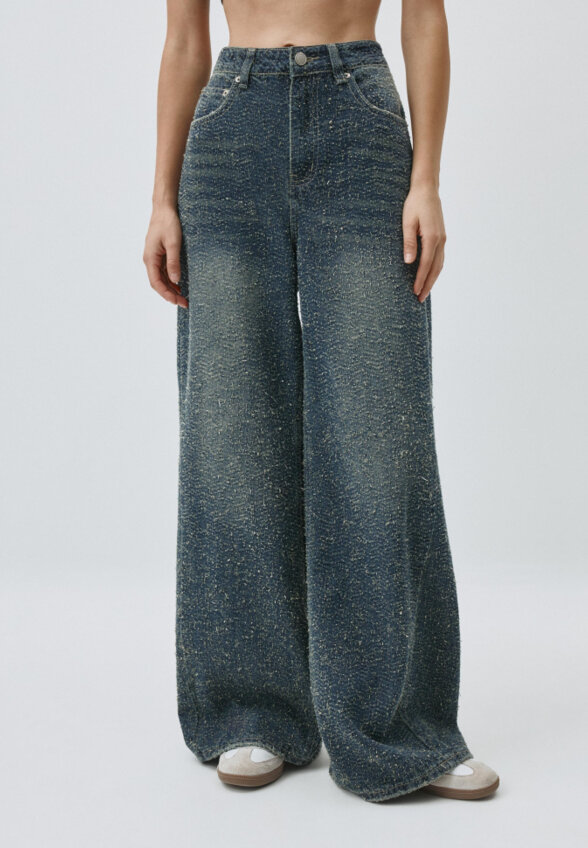 Джинсы Wide leg с потертостями