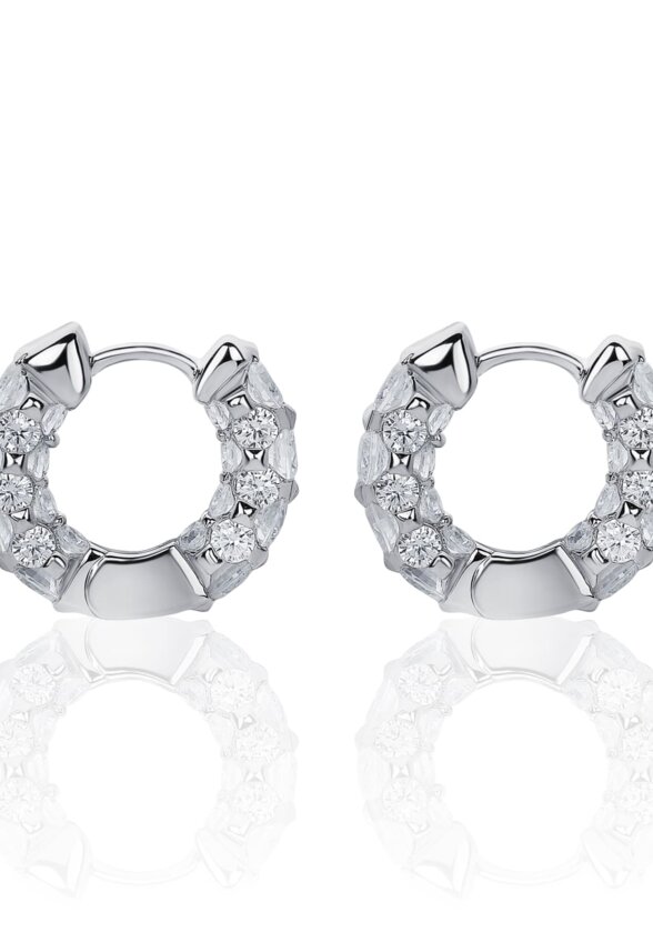 Серебряные серьги-кольца из фианитов в огранке Круг MIE