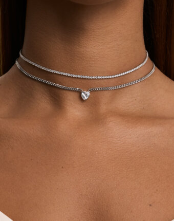 Теннисное серебряное колье чокер с фианитами MIE женщинам