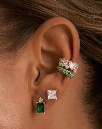 Cеребряные квадратные серьги-гвоздики с фианитом 6 мм MIE женщинам