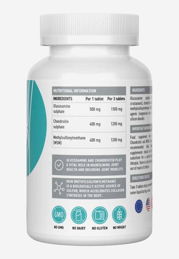 Комплекс Глюкозамин + Хондроитин + МСМ Ultrasupps, 90 шт, Белый
