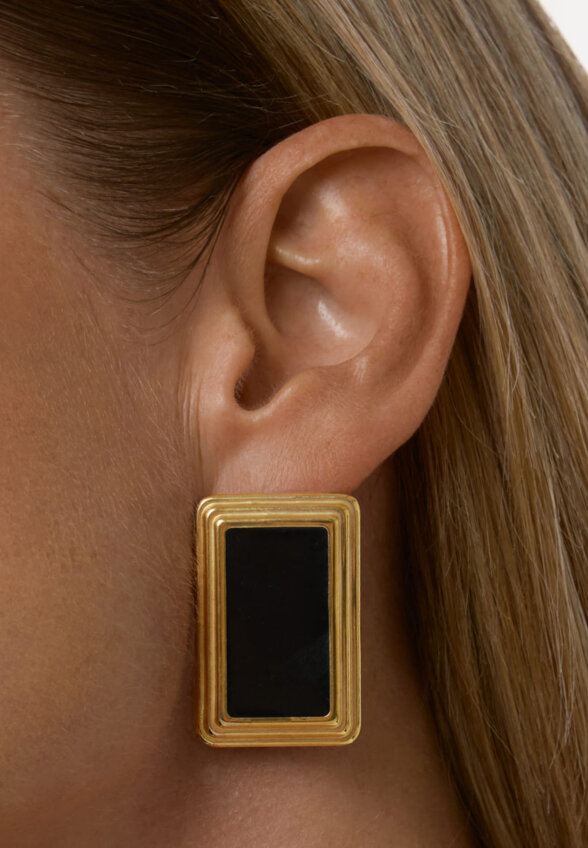 Прямоугольные серьги ВИНТАЖ с черной эмалью MIE