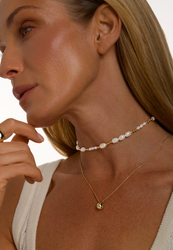 Серебряное колье с подвеской-каплей в покрытии желтое золото MIE