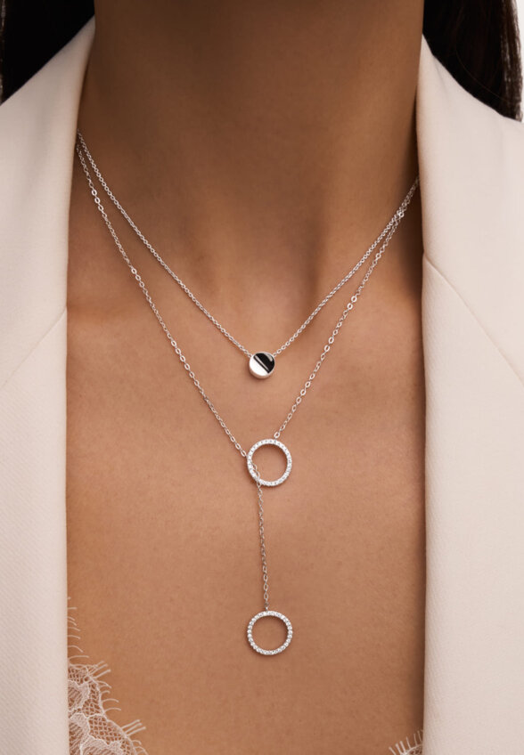 Колье-галстук регулируемый из серебра с кругами MIE