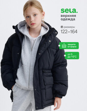 Стеганая куртка с кулиской на талии для девочек детям