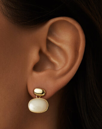 Овальные серьги с перламутром из серебра в покрытии желтое золото MIE женщинам