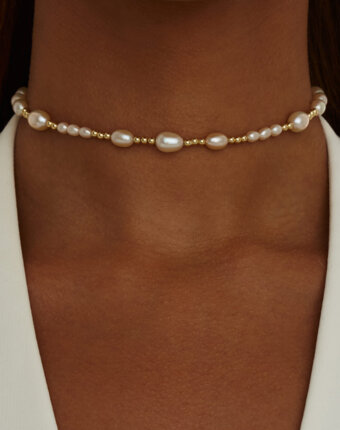 Серебряное колье ДИАНА с натуральным жемчугом в покрытии желтое золото MIE женщинам