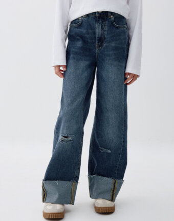 Джинсы Wide Leg с подворотами для девочек детям