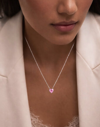 Серебряное колье ЛЮБОВЬ с розовым сердцем MIE женщинам