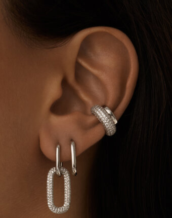 Серьги-трансформеры двухсторонние с фианитами серебряные MIE женщинам