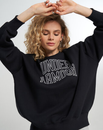 Свитшот женский оверсайз Under Armour Rival Flc OS Varsity Crew, Черный женщинам