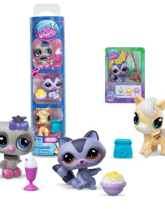 Игровой набор LITTLEST PET SHOP "Три друга", Ночной перекус, енот, сова, конь детям