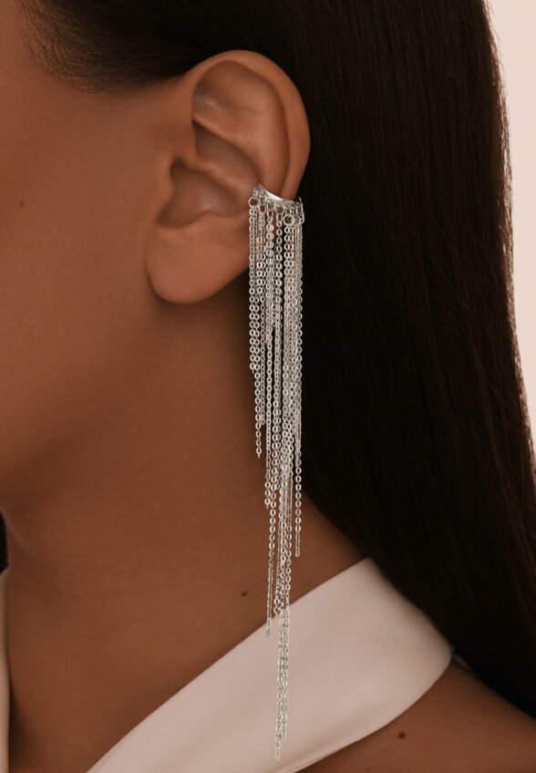 Акцентный кафф из серебра с длинными цепочками MIESTILO  MIE