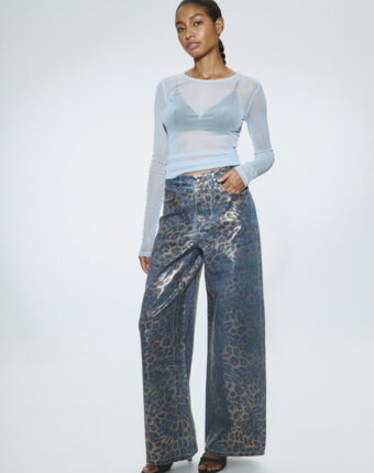 Леопардовые джинсы Wide Leg с эффектом металлик женщинам