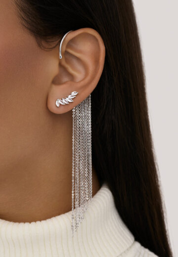 Серебряная моносерьга кафф с тонкими цепочками MIESTILO  MIE