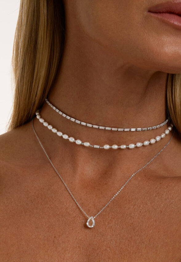 Серебряное колье ЭРОС на тонкой цепочке с горным хрусталем MIE