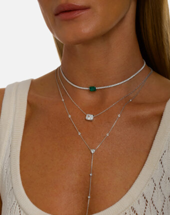 Теннисное серебряное колье-чокер с зеленым фианитом MIE женщинам