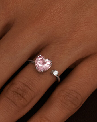 Серебряное разомкнутое кольцо ЛЮБОВЬ с белым и розовым сердцами MIE женщинам