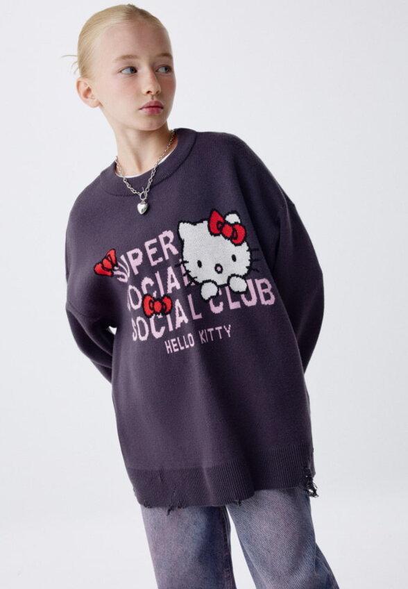 Вязаный джемпер в стиле гранж с Hello Kitty для девочек