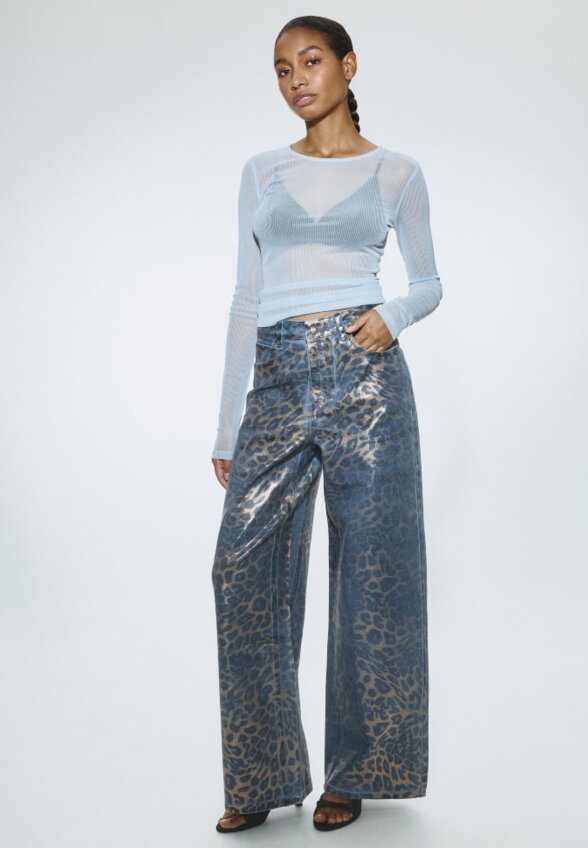 Леопардовые джинсы Wide Leg с эффектом металлик