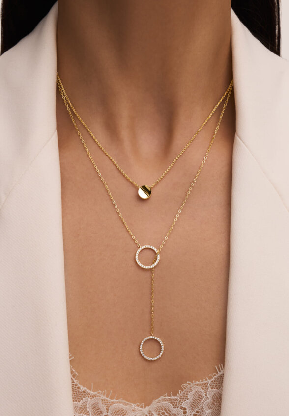 Серебряное колье с круглой подвеской в покрытии желтое золото MIE