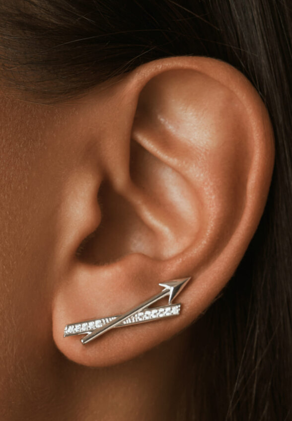 Серебряные серьги-клаймберы ЭРОС с фианитами MIE