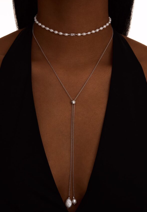 Серебряное колье-галстук СИЦИЛИЯ с жемчугом MIE